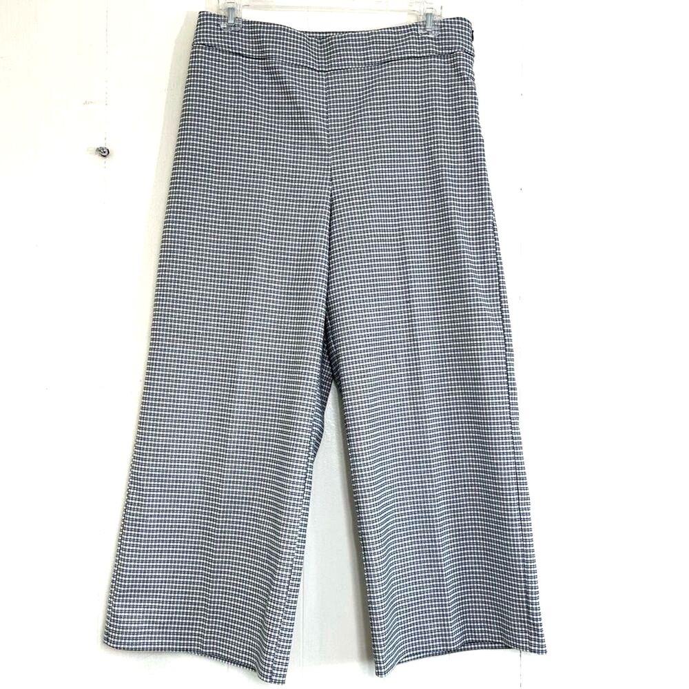Rachel Zoe Black White Pull On Wide Leg Cropped Pants Size 6 Gingham Stretch